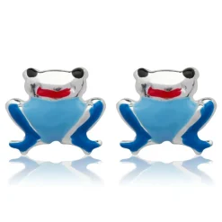 925 Silber Kinderohrstecker mit Froschmotiv blau KE0010