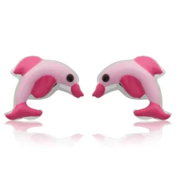 925 Silber Kinderohrstecker mit Delfinmotiv pink KE0014