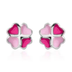925 Silber Kinderohrstecker Kleeblatt pink rosa KE0044