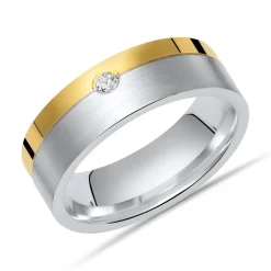 925 Silberring Zirkonia polierte goldener Kante R8536czSL