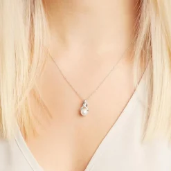 Anhänger aus 14K Weißgold mit Perle und Diamanten DP0236SL