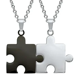 Anhänger Edelstahl Puzzleteil schwarz-silbern P5091SL