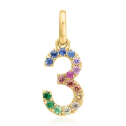 Anhänger Zahl 3 aus 14 Karat Gold mit bunten Saphiren BDP0057-14KGSL