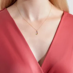 Anhänger Zahl 3 aus 14 Karat Gold mit bunten Saphiren BDP0057-14KGSL