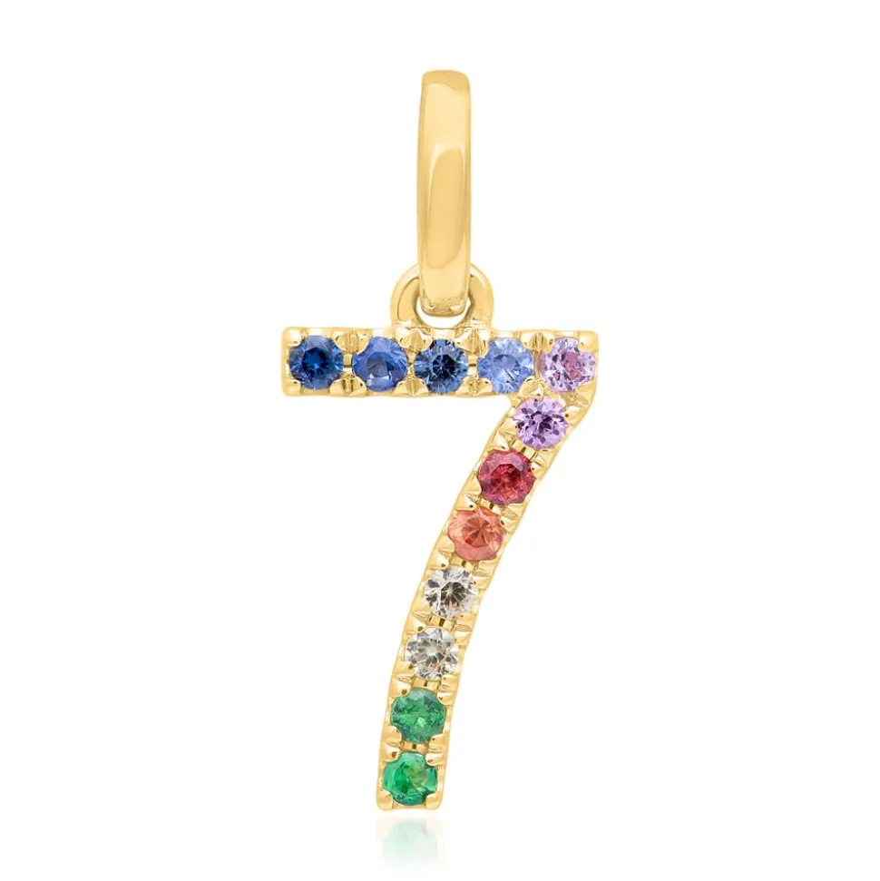 Anhänger Zahl 7 aus 14K Gold mit Saphiren, mehrfarbig BDP0061-14KGSL