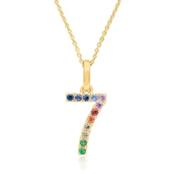 Anhänger Zahl 7 aus 14K Gold mit Saphiren, mehrfarbig BDP0061-14KGSL