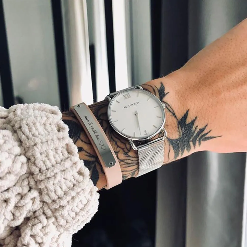 Armband Signum aus Edelstahl und Leder nude gravierbar PH-FSC-S-N-BL