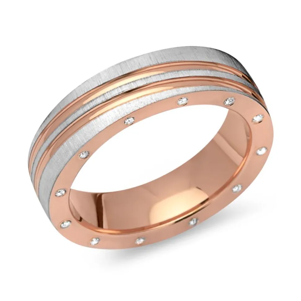 Bicolor Damenring gravierbar Silber Zirkonia R8546czSL