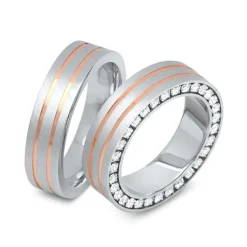 Bicolor Eheringe 925 Sterlingsilber Steinbesatz R8565s