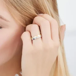 Bicolorer Damenring 925er Silber gravierbar R8581czSL