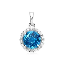 Blautopas Anhänger 14 K Weißgold 18 Brillanten DP0134SL