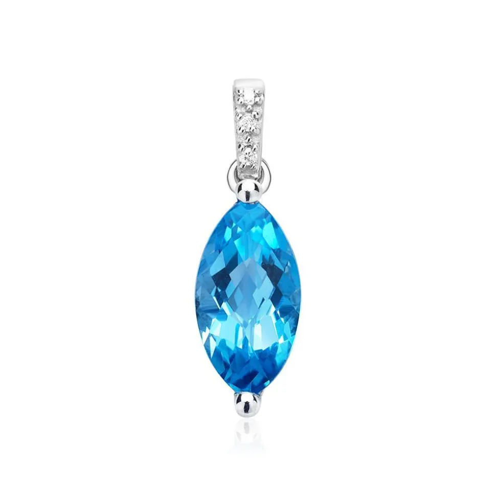 Blautopas Anhänger 585er Weißgold 3 Diamanten DP0138SL