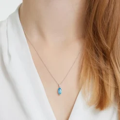 Blautopas Anhänger 585er Weißgold 3 Diamanten DP0138SL