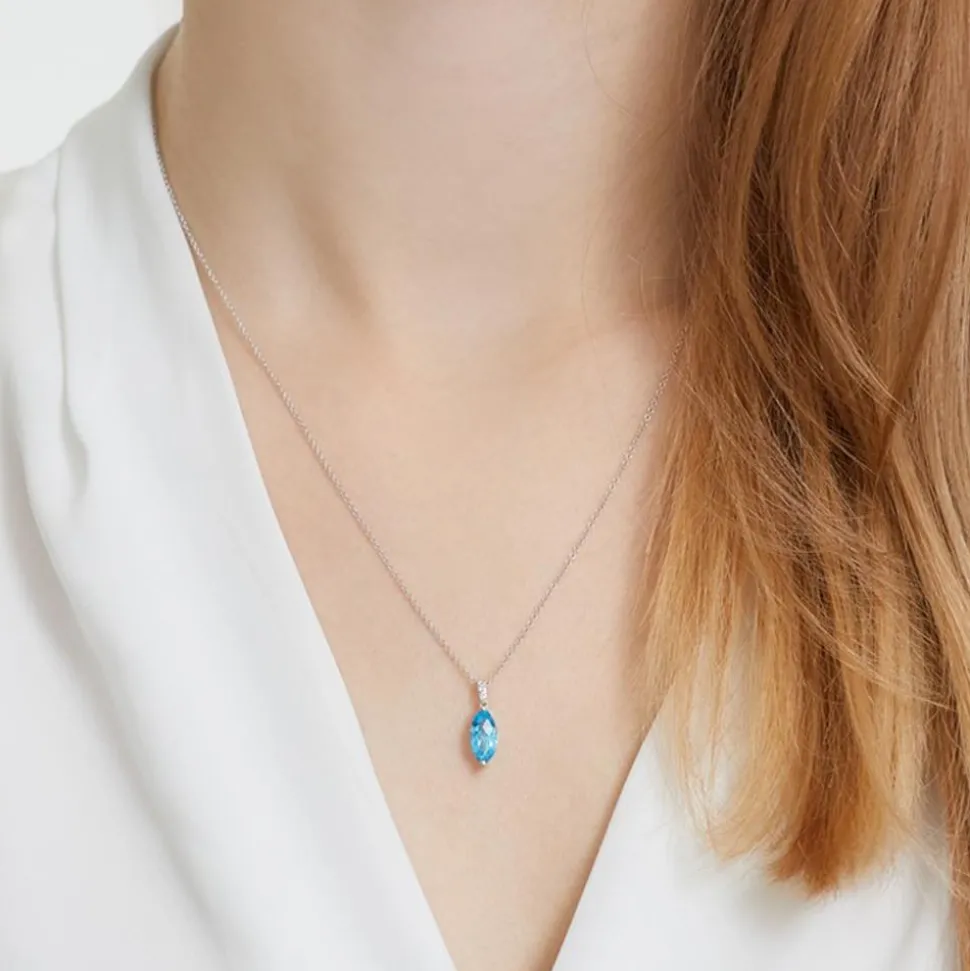 Blautopas Anhänger 585er Weißgold 3 Diamanten DP0138SL