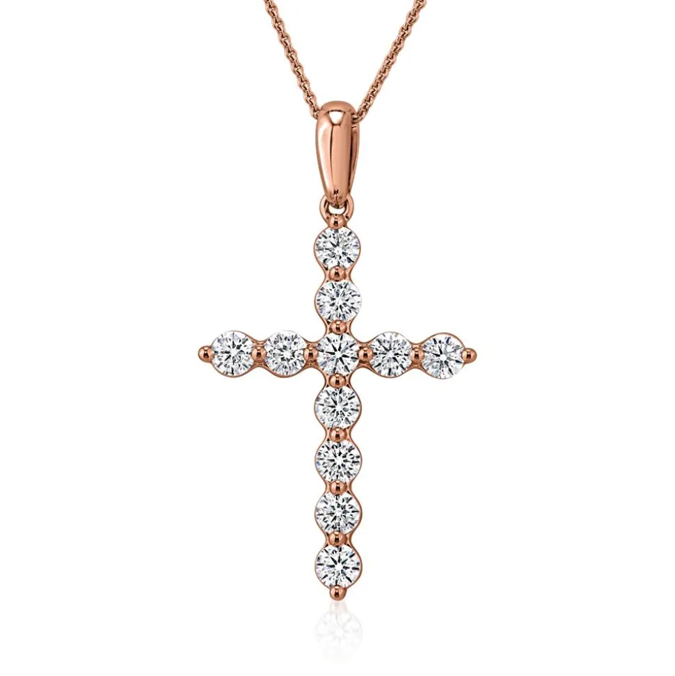 Damen Anhänger Kreuz mit Diamanten aus Roségold BDP0038-RSL