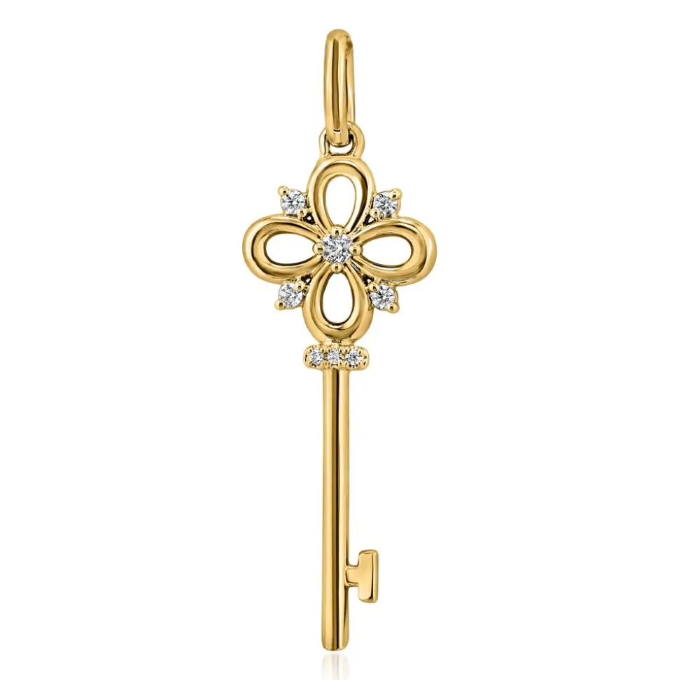 Damenkette mit Anhänger Schlüssel, Gelbgold, Diamanten BDP0043-GSLK