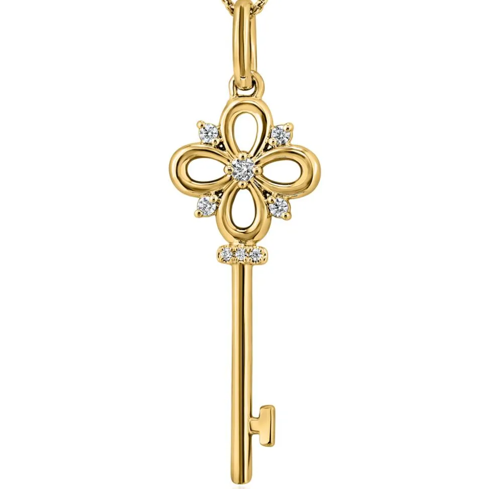Damenkette mit Anhänger Schlüssel, Gelbgold, Diamanten BDP0043-GSLK