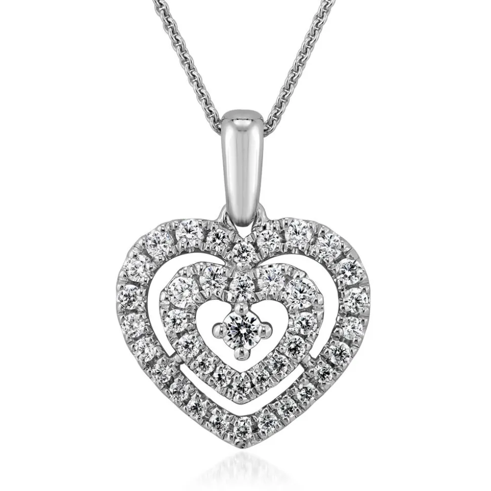 Damenkette mit Herzanhänger und Diamanten aus Weißgold BDP0041-WSLK