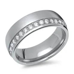 Damenring Edelstahl matt rundum Steinbesatz R9217czSL