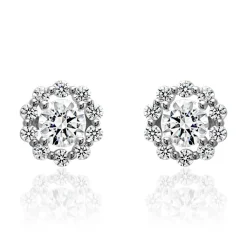 Diamantohrstecker Halo, Weißgold oder Platin, lab grown BDE0037LG-WSL
