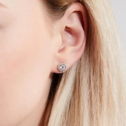 Diamantohrstecker Halo, Weißgold oder Platin, lab grown BDE0037LG-WSL