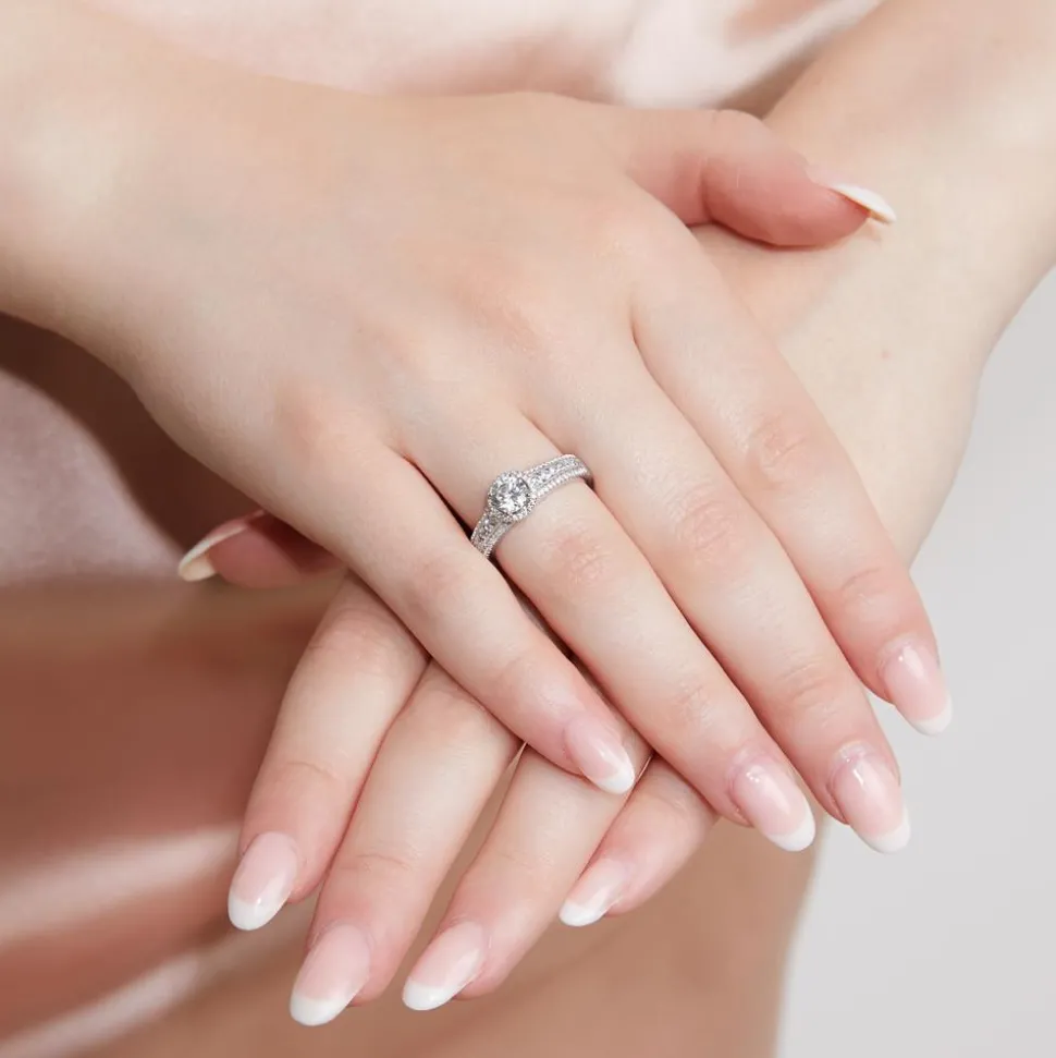 Diamantring aus Weißgold oder Platin, gravierbar BDR0014-WSL