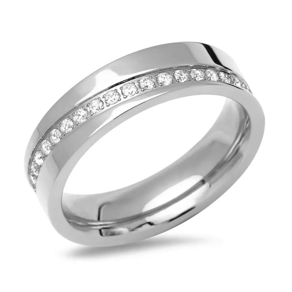 Edelstahl Damenring rundum Steinbesatz R9224czSL