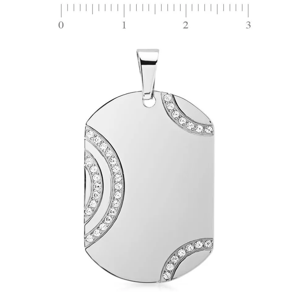 Edelstahl Dog Tag poliert mit weißen Steinen P5156SL