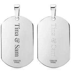 Edelstahl Dog Tag poliert mit weißen Steinen P5156SL