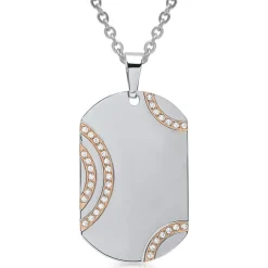 Edelstahl Dog Tag poliert mit weißen Steinen P5156SL