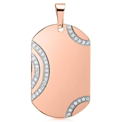 Edelstahl Dog-Tag-Anhänger rosé Zirkoniasteinen P5158SL