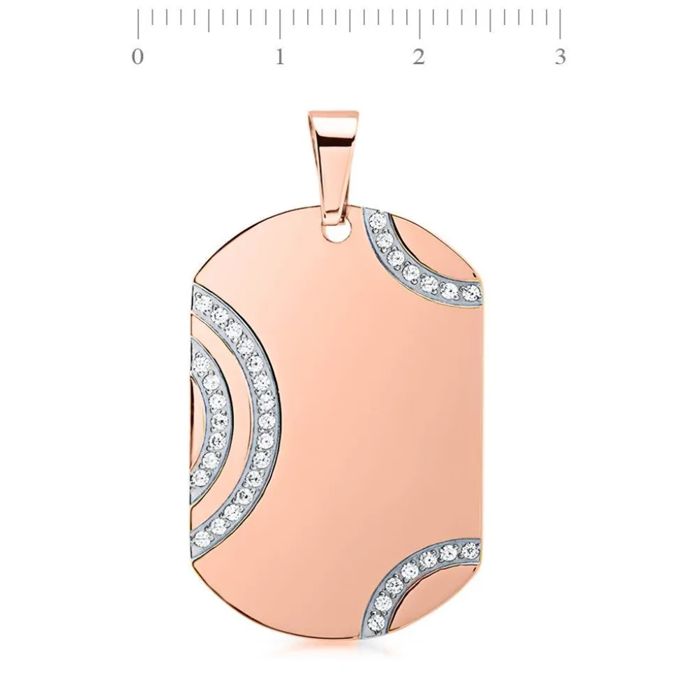 Edelstahl Dog-Tag-Anhänger rosé Zirkoniasteinen P5158SL