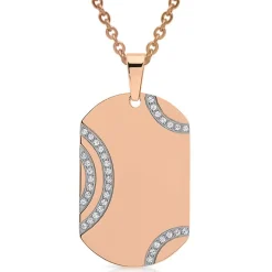Edelstahl Dog-Tag-Anhänger rosé Zirkoniasteinen P5158SL