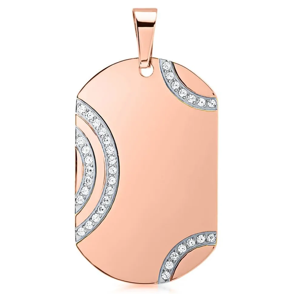 Edelstahl Dog-Tag-Anhänger rosé Zirkoniasteinen P5158SL