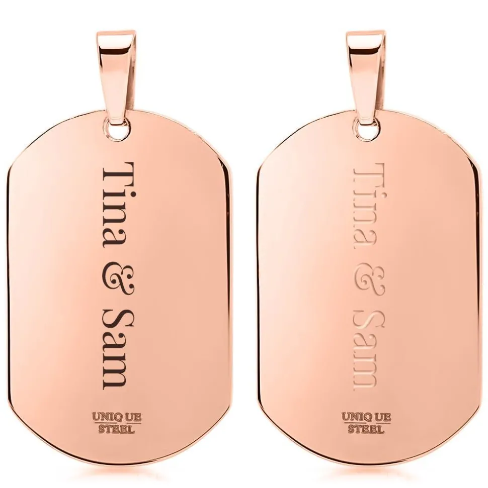 Edelstahl Dog-Tag-Anhänger rosé Zirkoniasteinen P5158SL
