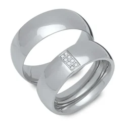 Edelstahl Eheringe poliert mit 8 Zirkonia R9214s