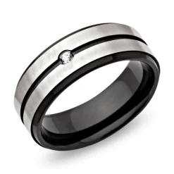Edelstahl Ring geschwärzt teilpoliert Zirkonia R9105czSL