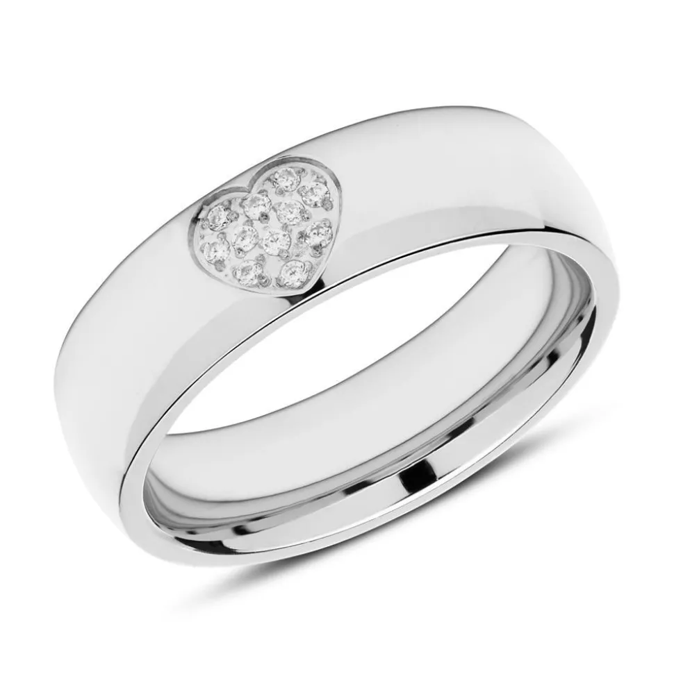Edelstahl Ring Herz mit Zirkonia gravierbar R9246czSL