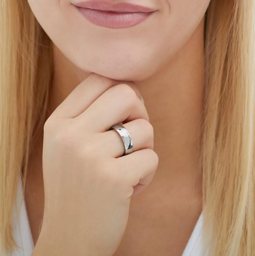 Edelstahl Ring Herz mit Zirkonia gravierbar R9246czSL