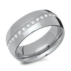 Edelstahl Ring poliert mit Zirkonia R9213czSL