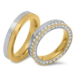 Edelstahl-Eheringe m. Zirkonia zweifarbig R9239s