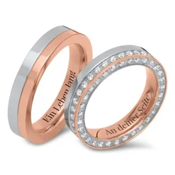 Edelstahl-Eheringe m. Zirkonia zweifarbig R9240s