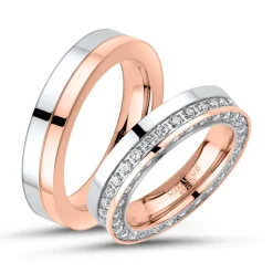 Edelstahl-Eheringe m. Zirkonia zweifarbig R9240s