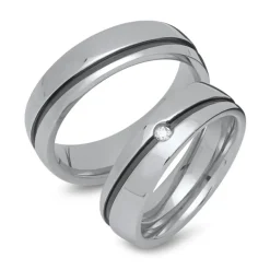 Edelstahleheringe schwarze Rille Steinbesatz R9216s