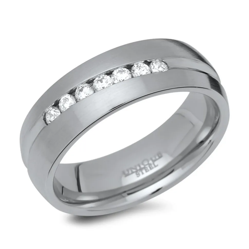 Edelstahlring Glanzrille mattiert Steinbesatz R9210czSL