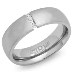 Edelstahlring mattiert 6mm mit 4 Zirkonia R9182czlge