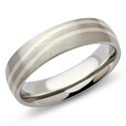 Edelstahlring mit geschwungener Silbereinlage R9094SL