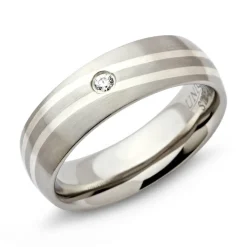 Edelstahlring mit Silbereinlage und Zirkonia R9094czSL