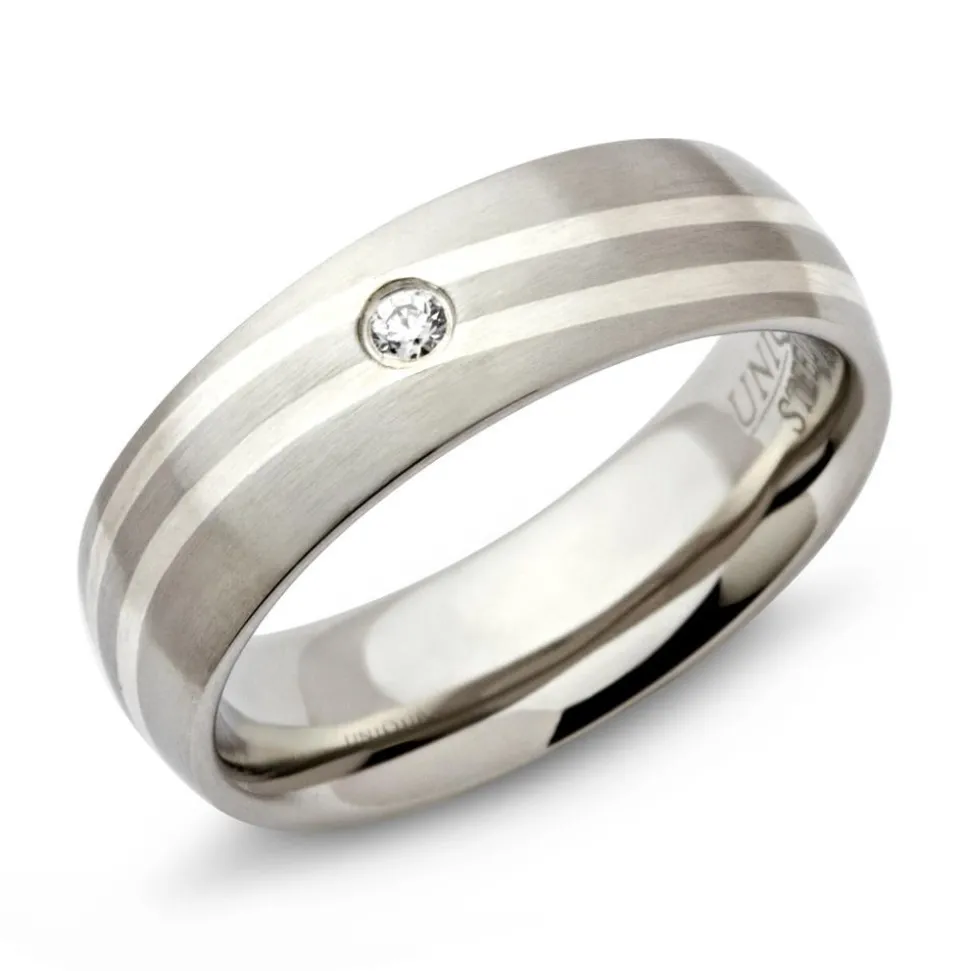 Edelstahlring mit Silbereinlage und Zirkonia R9094czSL