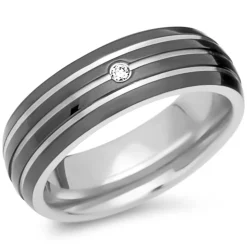 Edelstahlring poliert 6mm Glanzrille Zirkonia R9199czSL